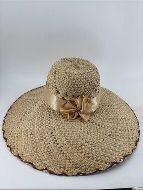 Straw Sun Hat with Ribbon Trim - Natural